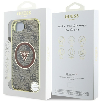 Original Case GUESS IML Metal Glitter 4G Circle Triangle MagSafe for Iphone 17e/16e brown