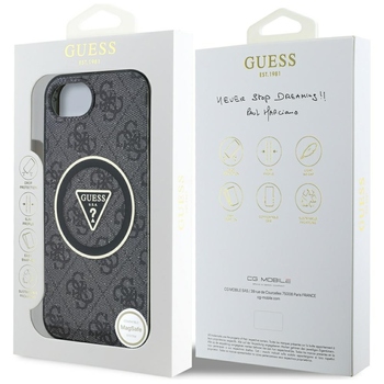 Oryginalne Etui GUESS IML Metal Glitter 4G Circle Triangle MagSafe do Iphone 17e/16e czarny