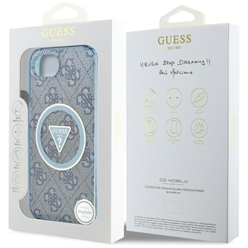 Oryginalne Etui GUESS IML Metal Glitter 4G Circle Triangle MagSafe do Iphone 17e/16e niebieski