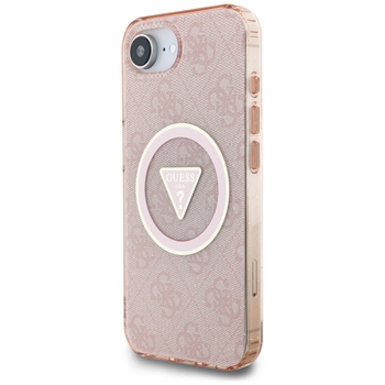 Oryginalne Etui GUESS IML Metal Glitter 4G Circle Triangle MagSafe do Iphone 17e/16e różowy