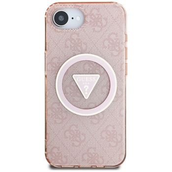 Oryginalne Etui GUESS IML Metal Glitter 4G Circle Triangle MagSafe do Iphone 17e/16e różowy