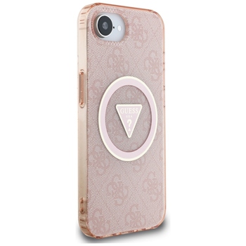 Oryginalne Etui GUESS IML Metal Glitter 4G Circle Triangle MagSafe do Iphone 17e/16e różowy