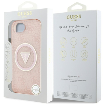 Oryginalne Etui GUESS IML Metal Glitter 4G Circle Triangle MagSafe do Iphone 17e/16e różowy