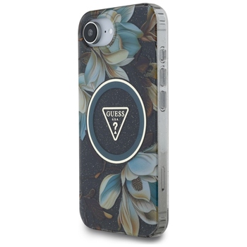 Oryginalne Etui GUESS IML Metal Glitter Flowers Triangle MagSafe do Iphone 17e/16e czarny