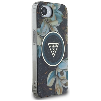 Oryginalne Etui GUESS IML Metal Glitter Flowers Triangle MagSafe do Iphone 17e/16e czarny