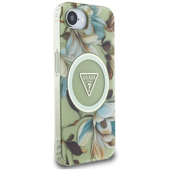 Oryginalne Etui GUESS IML Metal Glitter Flowers Triangle MagSafe do Iphone 17e/16e zielony