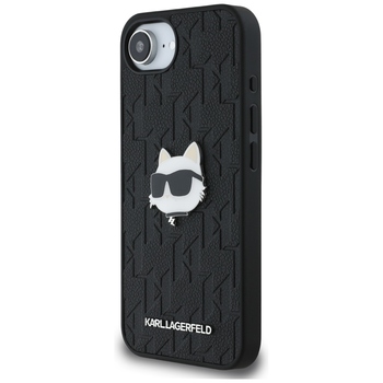 Oryginalne Etui KARL LAGERFELD Monogram Choupette Head Pin do Iphone 17e/16e czarny