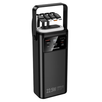 Borofone Power Bank 30000mAh BJ65 High - 2xUSB + Type C - QC 3.0 22,5W + PD 20W with USB, Type C, Lightning and micro USB black