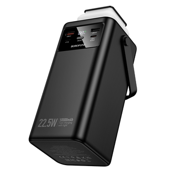 Borofone Power Bank 50000mAh BJ65A High - 2xUSB + Typ C - QC 3.0 22,5W + PD 20W z kablami USB, Typ C, Lightning i micro USB czarny