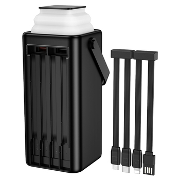 Borofone Power Bank 50000mAh BJ65A High - 2xUSB + Typ C - QC 3.0 22,5W + PD 20W z kablami USB, Typ C, Lightning i micro USB czarny