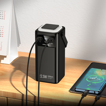 Borofone Power Bank 50000mAh BJ65A High - 2xUSB + Typ C - QC 3.0 22,5W + PD 20W z kablami USB, Typ C, Lightning i micro USB czarny
