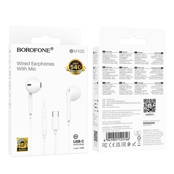 Borofone Earphones BM100 Fuente with microphone Type C (DAC) white