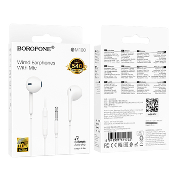 Borofone Earphones BM100 Fuente with microphone white