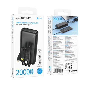 Borofone Power Bank 20000mAh BJ79A Clever - USB - z kablami Typ C i Lightning czarny