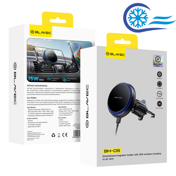 Blavec Uchwyt Samochodowy BH-05 magnetyczny z ładowaniem indukcyjnym Magsafe 15W i chłodzeniem Cooling Fan System do kratki (BH05-MAVIB) czarny