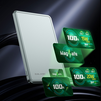 Blavec Power Bank 10000mAh BJ-03 Slim 13,5mm - Typ C - 22,5W magnetyczny indukcyjny Magsafe 3 w 1 (PBBJ03-MC10G) szary aluminium