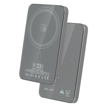 Blavec Power Bank 5000mAh BJ-04 Ultra Slim 7,8mm - Typ C - 22,5W magnetyczny indukcyjny Magsafe 3 w 1 (PBBJ04-MC5G) szary szklany