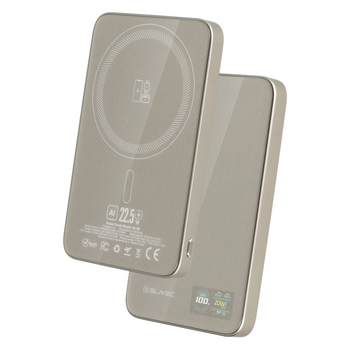Blavec Power Bank 5000mAh BJ-04 Ultra Slim 7,8mm - Typ C - 22,5W magnetyczny indukcyjny Magsafe 3 w 1 (PBBJ04-MC5GD) złoty szklany