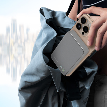 Blavec Power Bank 10000mAh BJ-04 Slim 13,5mm - Typ C - 22,5W magnetyczny indukcyjny Magsafe 3 w 1 (PBBJ04-MC10G) szary szklany