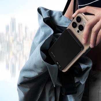 Blavec Power Bank 5000mAh BJ-04 Ultra Slim 7,8mm - Typ C - 22,5W magnetyczny indukcyjny Magsafe 3 w 1 (PBBJ04-MC5B) czarny szklany