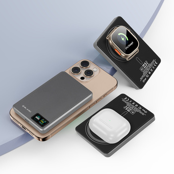 Blavec Power Bank 10000mAh BJ-03 Slim 13,5mm - Typ C - 22,5W magnetyczny indukcyjny Magsafe 3 w 1 (PBBJ03-MC10G) szary aluminium