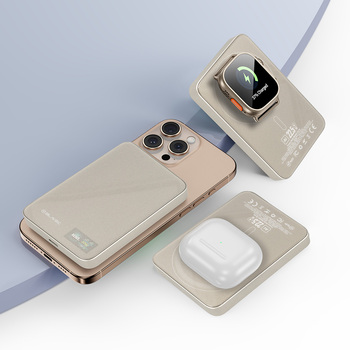 Blavec Power Bank 10000mAh BJ-04 Slim 13,5mm - Typ C - 22,5W magnetyczny indukcyjny Magsafe 3 w 1 (PBBJ04-MC10GD) złoty szklany