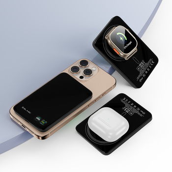 Blavec Power Bank 5000mAh BJ-04 Ultra Slim 7,8mm - Typ C - 22,5W magnetyczny indukcyjny Magsafe 3 w 1 (PBBJ04-MC5B) czarny szklany