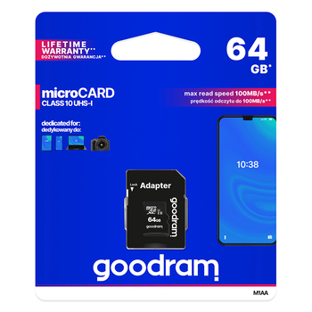 Karta pamięci micro sd GOODRAM -  64GB z adapterem UHS I CLASS 10 100MB/s