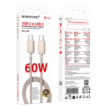 Borofone Kabel BX120 Placer - Typ C na Typ C - PD 60W 1 metr złoty