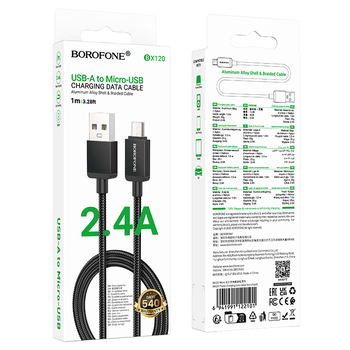 Borofone Kabel BX120 Placer - USB na Micro USB - 2,4A 1 metr czarny