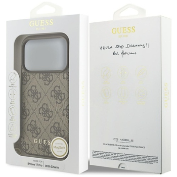 Original Case GUESS 4G Charms Collection MagSafe for Iphone 17 Pro brown
