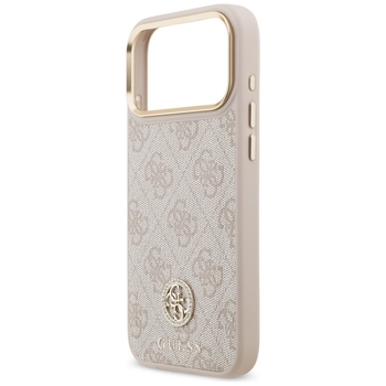 Original Case GUESS 4G Strass Logo & Big Strap Metal Buttons MagSafe for Iphone 17 Pro Max pink