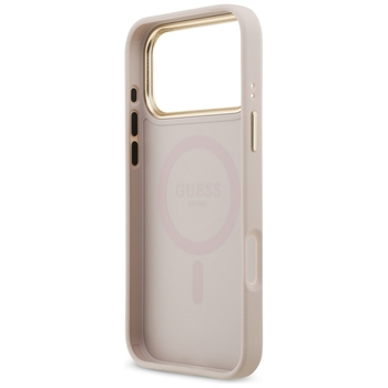 Original Case GUESS 4G Strass Logo & Big Strap Metal Buttons MagSafe for Iphone 17 Pro Max pink