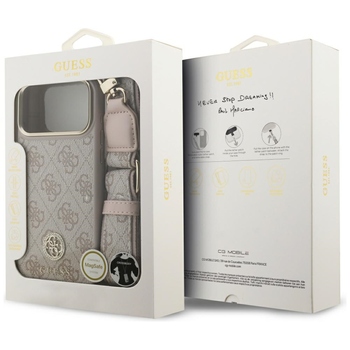 Original Case GUESS 4G Strass Logo & Big Strap Metal Buttons MagSafe for Iphone 17 Pro Max pink