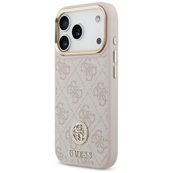 Original Case GUESS 4G Strass Logo & Big Strap Metal Buttons MagSafe for Iphone 17 Pro pink