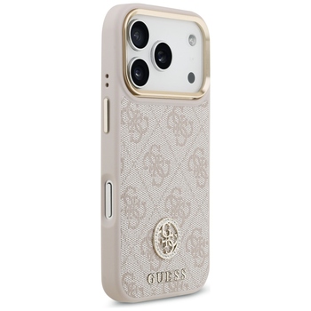 Original Case GUESS 4G Strass Logo & Big Strap Metal Buttons MagSafe for Iphone 17 Pro pink
