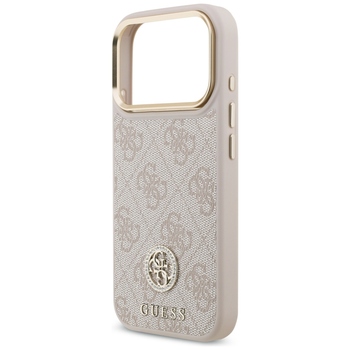 Original Case GUESS 4G Strass Logo & Big Strap Metal Buttons MagSafe for Iphone 17 Pro pink