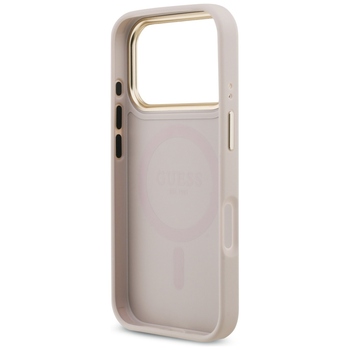 Original Case GUESS 4G Strass Logo & Big Strap Metal Buttons MagSafe for Iphone 17 Pro pink
