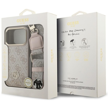 Original Case GUESS 4G Strass Logo & Big Strap Metal Buttons MagSafe for Iphone 17 Pro pink