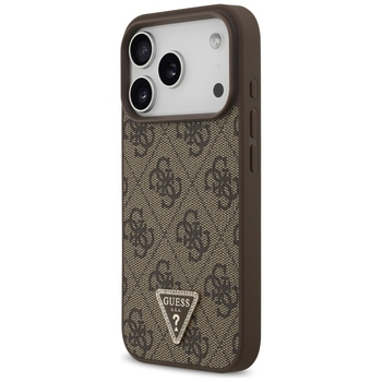 Original Case GUESS Leather 4G Triangle Strass MagSafe for Iphone 17 Pro brown