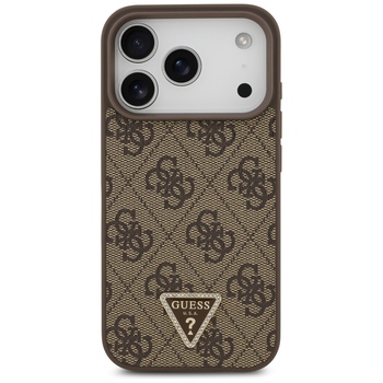 Original Case GUESS Leather 4G Triangle Strass MagSafe for Iphone 17 Pro brown