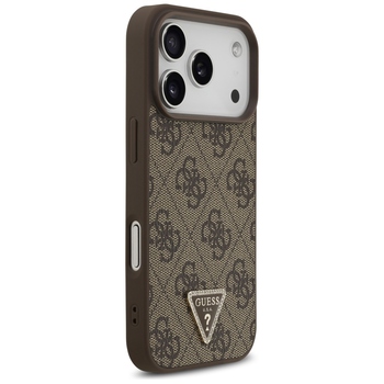 Original Case GUESS Leather 4G Triangle Strass MagSafe for Iphone 17 Pro brown