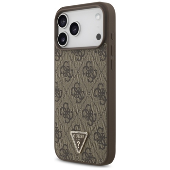 Original Case GUESS Leather 4G Triangle Strass MagSafe for Iphone 17 Pro Max brown