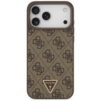 Original Case GUESS Leather 4G Triangle Strass MagSafe for Iphone 17 Pro Max brown