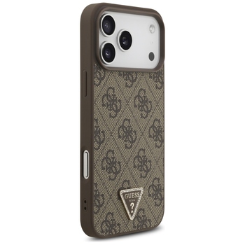 Original Case GUESS Leather 4G Triangle Strass MagSafe for Iphone 17 Pro Max brown