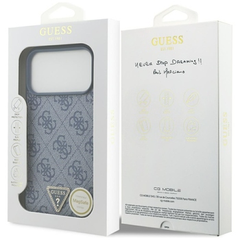 Original Case GUESS Leather 4G Triangle Strass MagSafe for Iphone 17 Pro Max blue