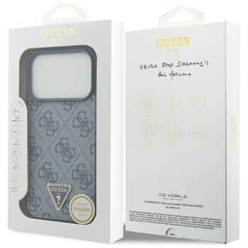 Original Case GUESS Leather 4G Triangle Strass MagSafe for Iphone 17 Pro blue