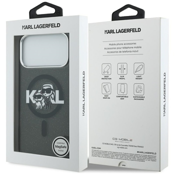 Original Pouch KARL LAGERFELD IML Glitter Karl & Choupette Sketch Logo Magsafe for Iphone 17 Pro Max black