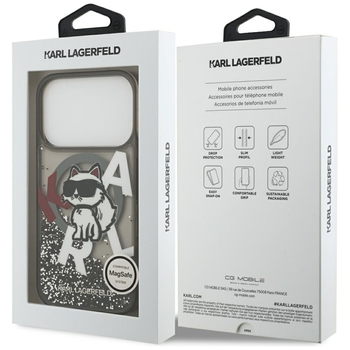 Original Pouch KARL LAGERFELD Liquid Glitter Choupette Logo MagSafe for Iphone 17 Pro black