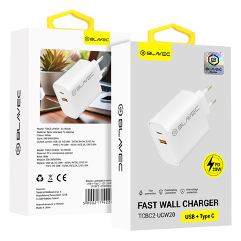 Blavec Ładowarka sieciowa BC-2 - USB + Typ C - QC 3.0 PD 20W (TCBC2-UCW20) biała
